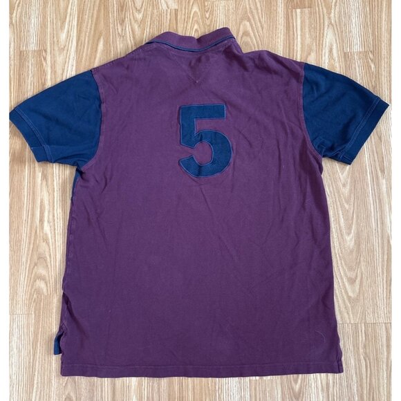 Tommy Hilfiger Shirt Mens Large Burgundy Polo Embroidered Lion & Number 5 - Picture 6 of 7